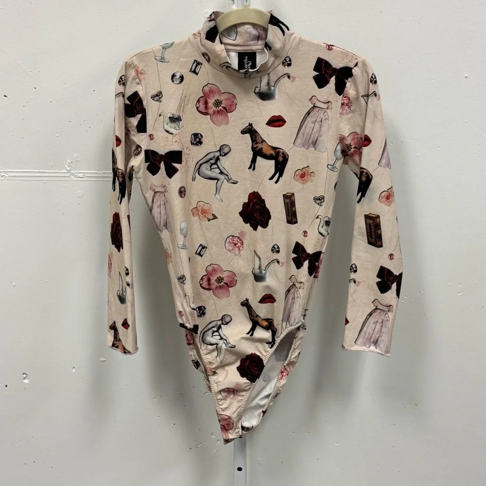 Samantha Pleet Starcrossed 3/4 Sleeve Bodysuit Collage Stretch Cream Medium - Picture 2 of 15